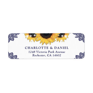 Navy Blue Lace Sunflower Return Address Wedding
