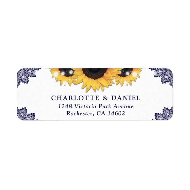 Navy Blue Lace Sunflower Return Address Wedding (Front)