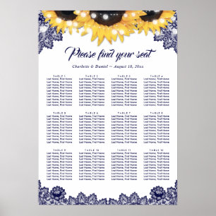 Navy Blue Lace Sunflower Wedding Seating Chart 12