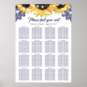 Navy Blue Lace Sunflower Wedding Seating Chart 16