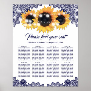 Navy Blue Lace Sunflower Wedding Seating Chart 8