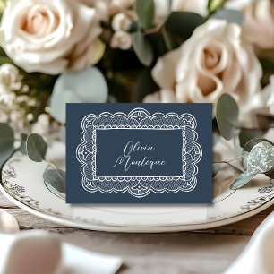 Navy Blue Lace Vintage Elegant Wedding Place Card