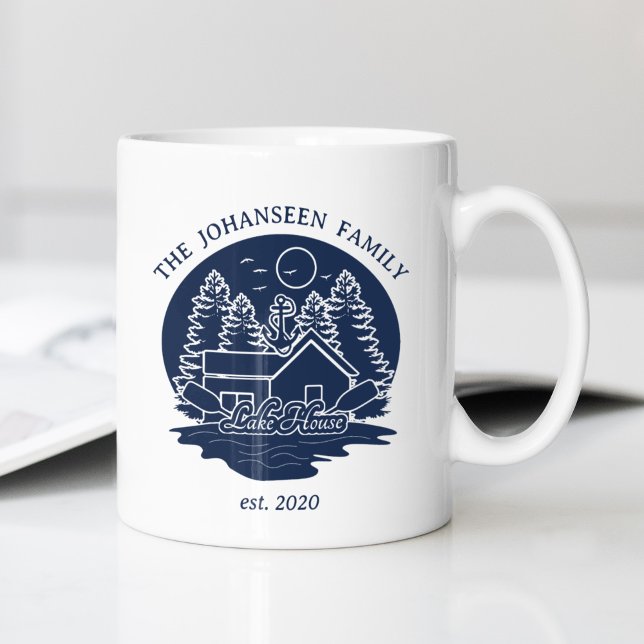 Navy Blue Lake House Nautical Anchor Family Name Coffee Mug (Creator Uploaded)