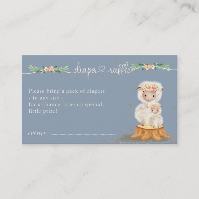 Navy Blue Lamb Diaper Raffle Baby Shower Insert (Front)