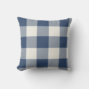 Navy Blue Large Chequered Gingham Cushion
