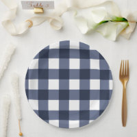 Navy Blue Large Classic Gingham Check Plaid