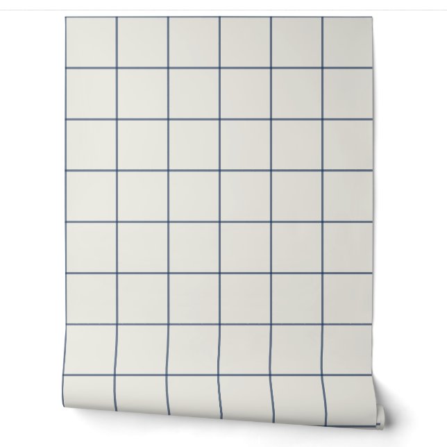 Navy Blue Large Grid Check Wallpaper (Unrolling)