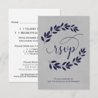 Navy Blue Laurel Leaves on Grey Elegant Wedding