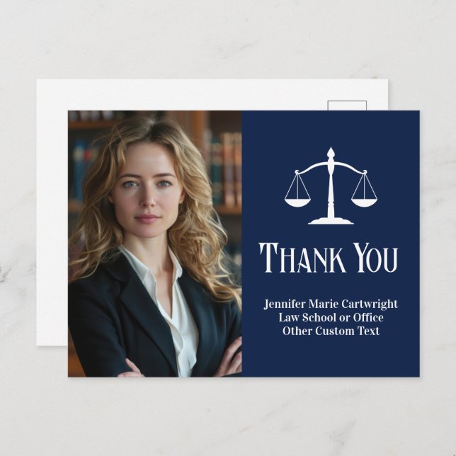 Navy Blue Law Office Custom Lawyer Thank You Postcard (Front/Back)