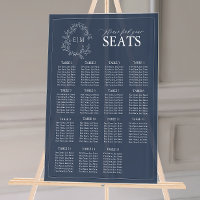 Navy Blue Leafy Crest Monogram Wedding Seating