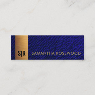 Navy Blue Leather & Brushed Gold Bar Monogram Mini Business Card
