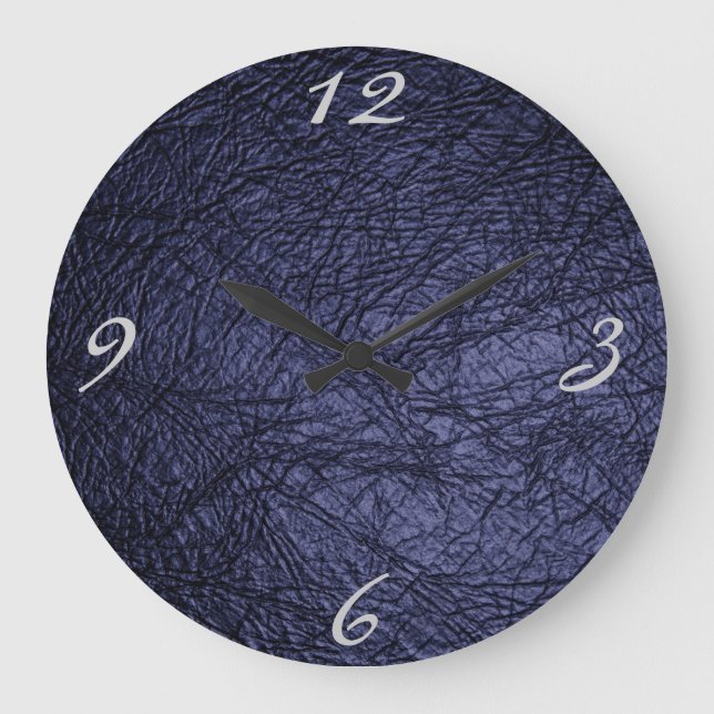 navy blue leather texture large clock (Front)