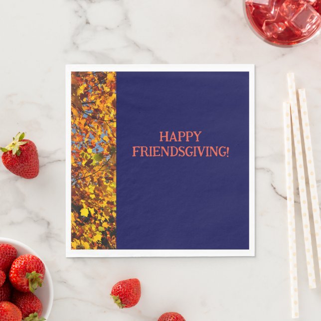 Navy Blue & Leaves Thanksgiving Friendsgiving  Napkin (Insitu)