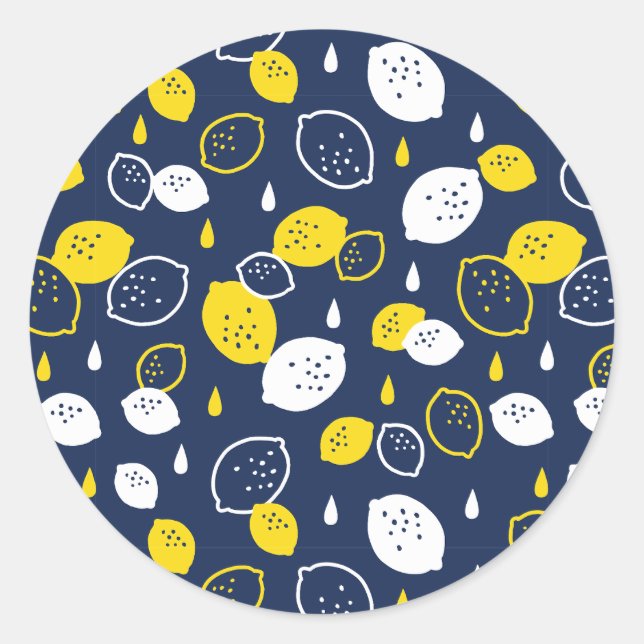  Navy Blue Lemon Art – Refreshing Citrus Design Classic Round Sticker (Front)