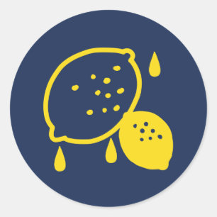 Navy Blue Lemon Art – Refreshing Citrus Design Classic Round Sticker