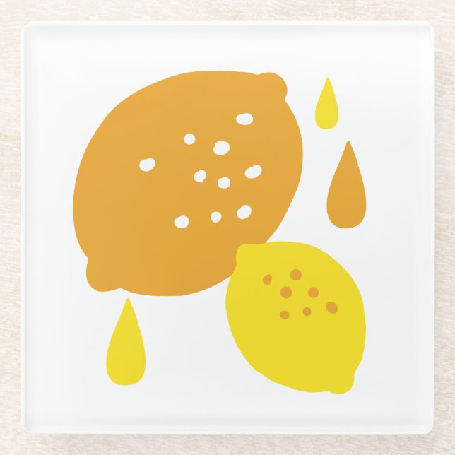  Navy Blue Lemon Art – Refreshing Citrus Design Glass Coaster (Front)