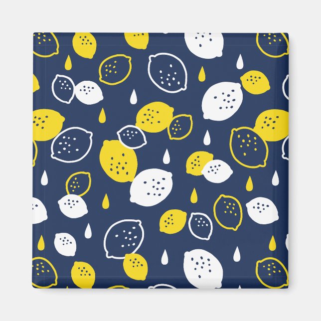  Navy Blue Lemon Art – Refreshing Citrus Design Magnet (Front)
