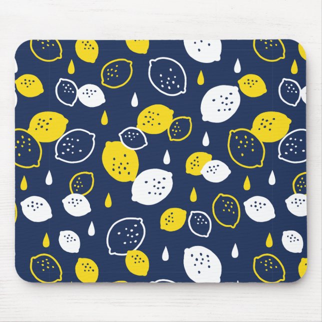  Navy Blue Lemon Art – Refreshing Citrus Design Mouse Pad (Front)