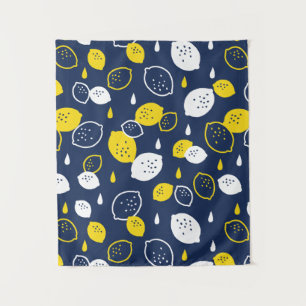 Navy Blue Lemon Art – Refreshing Citrus Design Tapestry