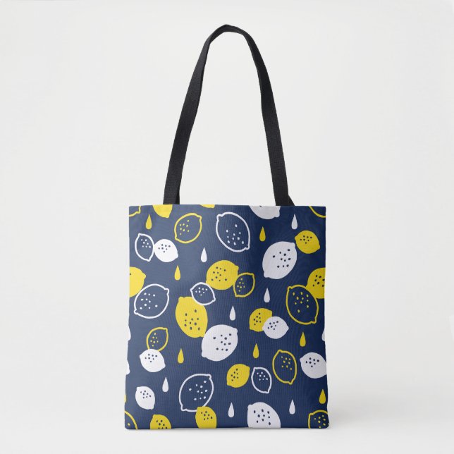  Navy Blue Lemon Art – Refreshing Citrus Design Tote Bag (Front)