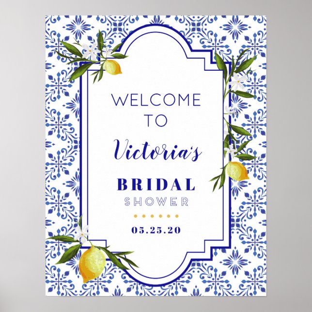 Navy Blue & Lemon bridal shower welcome Poster (Front)