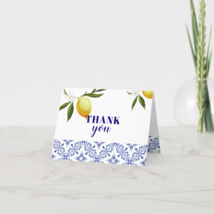 Navy blue & lemon watercolor thank you card