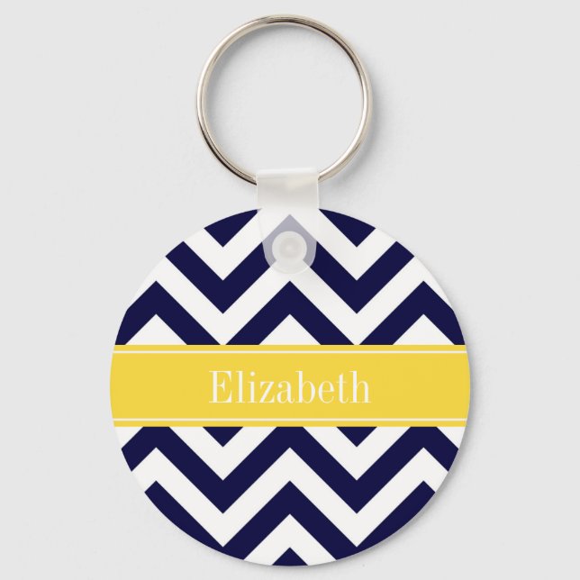 Navy Blue Lg Chevron Pineapple Name Monogram Key Ring (Front)