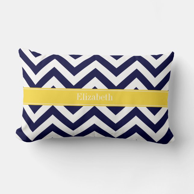 Navy Blue Lg Chevron Pineapple Name Monogram Lumbar Cushion (Front)