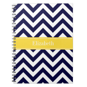 Navy Blue Lg Chevron Pineapple Name Monogram Spiral Notebook