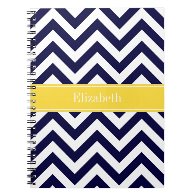 Navy Blue Lg Chevron Pineapple Name Monogram Spiral Notebook (Front)