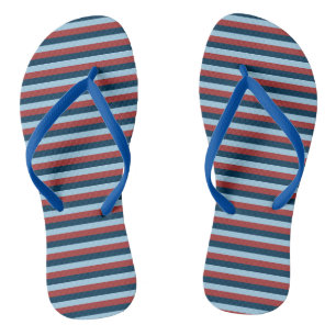 Navy Blue, Light Blue and Red Vintage Stripes Flip Jandals