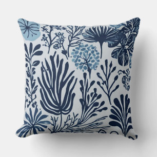 Navy Blue Light Blue Botanical Design Cushion