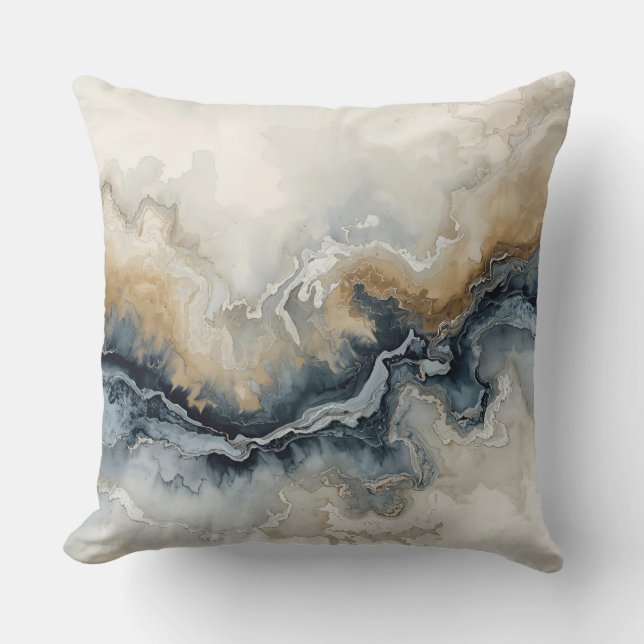 Navy Blue Light Blue Brown Grey Modern Abstract Cushion (Front)