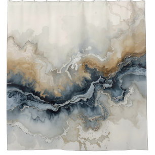 Navy Blue Light Blue Brown Grey Modern Abstract Shower Curtain