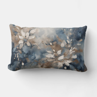 Navy Blue Light Blue Brown Modern Floral Lumbar Cushion