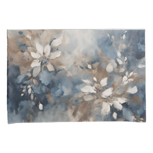 Navy Blue Light Blue Brown Modern Floral Pillowcase