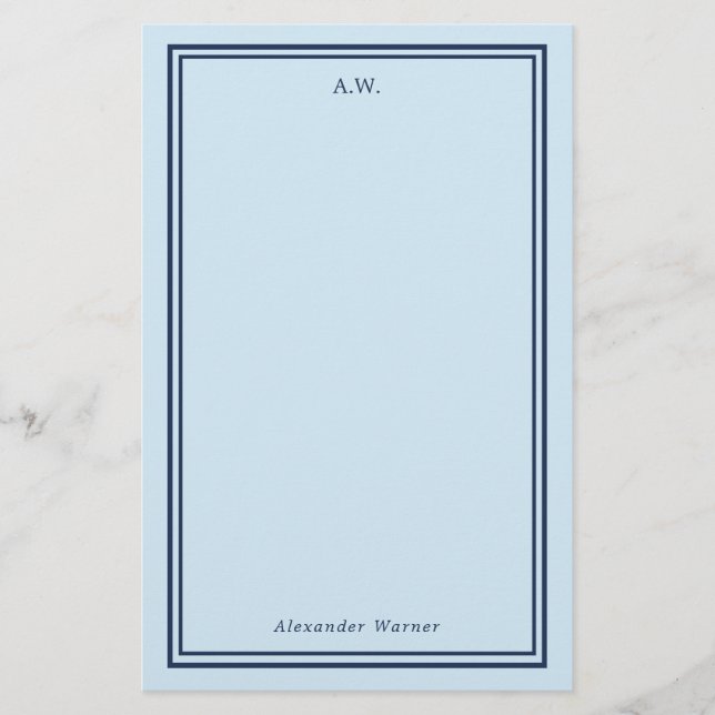 Navy Blue & Light Blue Monogrammed Stationery (Front)