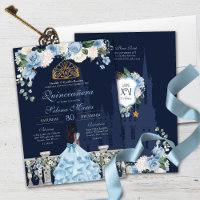 Navy Blue Light Blue Roses Princess Quinceañera