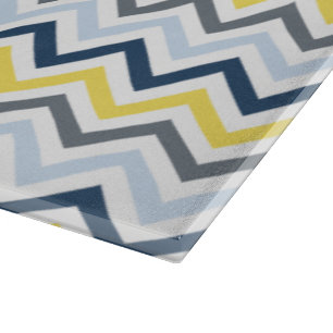 Navy Blue, Light Blue, Yellow, and Grey Chevron Cutting Board