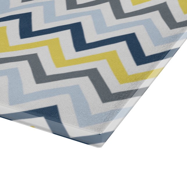 Navy Blue, Light Blue, Yellow, and Grey Chevron Cutting Board (Corner)