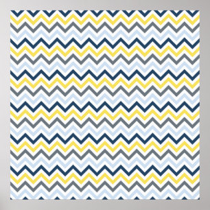 Navy Blue, Light Blue, Yellow, and Grey Chevron Poster