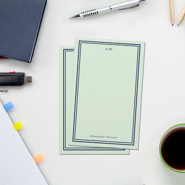 Navy Blue & Light Green Monogrammed Stationery (Creator Uploaded)