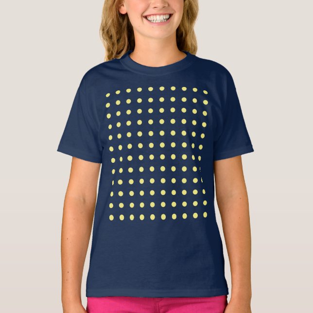 Navy Blue Light Yellow Polka Dots Trendy  T-Shirt (Front)