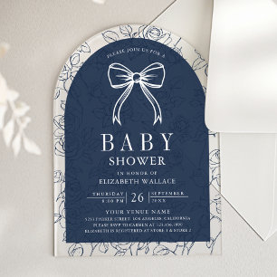Navy Blue Line Art Coquette Bow Baby Shower Acrylic Invitations