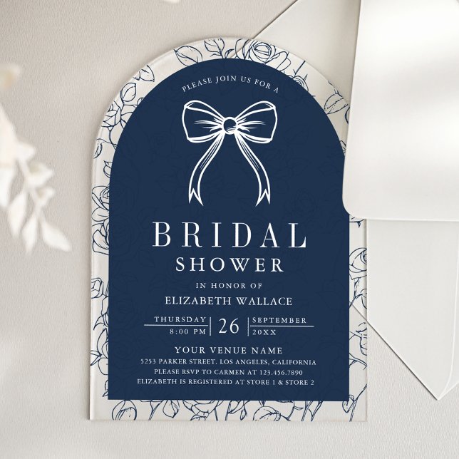 Navy Blue Line Art Coquette Bow Bridal Shower Acrylic Invitations (Creator Uploaded)
