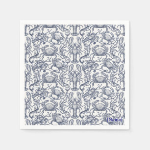 Navy Blue Lobster Toile - Coastal Grandmother Crus Napkin