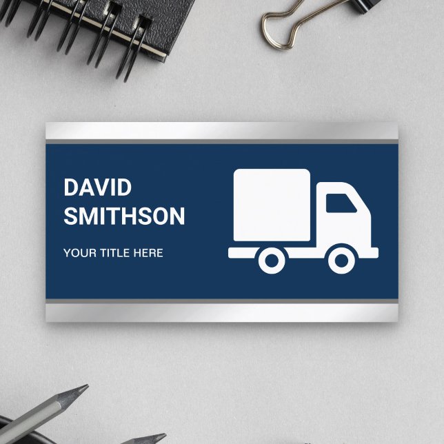 Navy Blue Logistics Transportation Cargo Truck Business Card (Creator Uploaded)