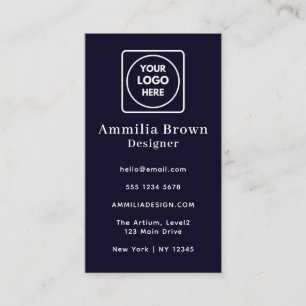 Navy Blue Logo Corporate Minimalist Vertical Business Card