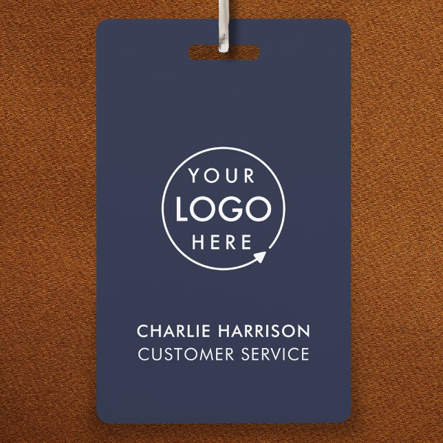 Navy Blue Logo ID | Modern Business Employee Staff Badge (Navy blue company branded staff ID badges for business events & employee identification.)