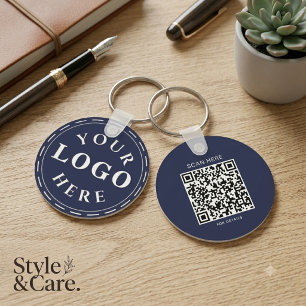 Navy Blue Logo Keychain with QR Code